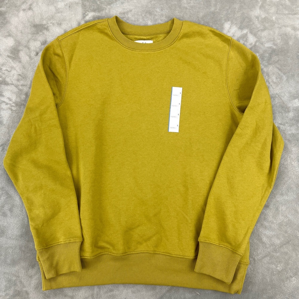 Goodfellow & Co Mens Mustard Yellow Crewneck Sweatshirt Gold Fleece L Large NWT